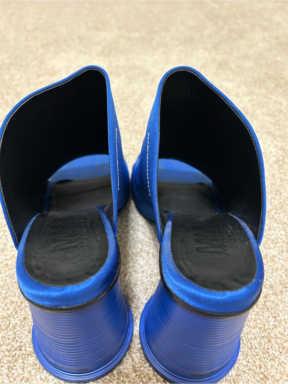 MM6 Maison Margiela Paris Royal Blue Satin Block Heel Mule Sandals - Picture 4 of 11